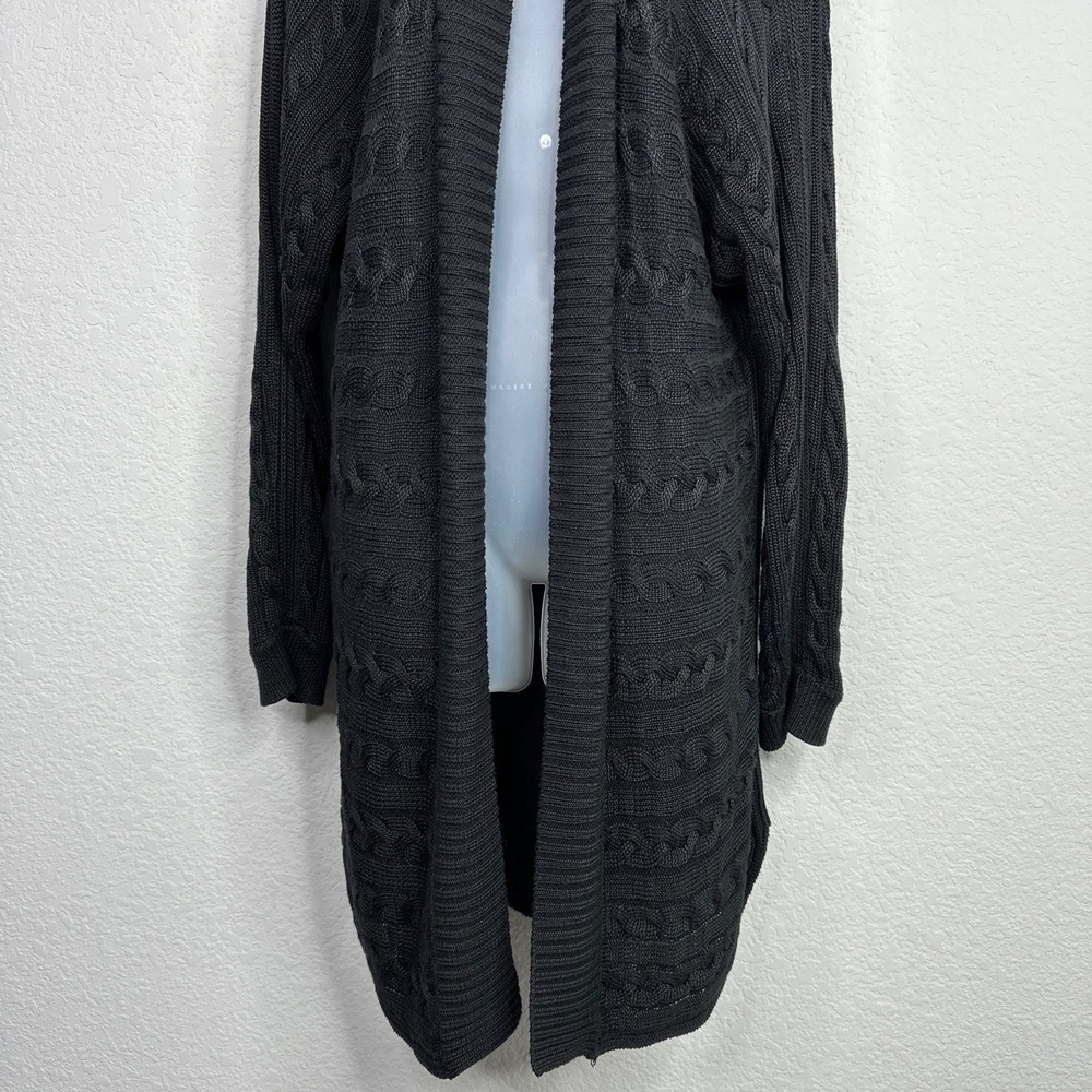 Lauren Ralph Lauren Cardigan Women L Black Cable Knit Cottagecore Boho Fisherman - Picture 4 of 11